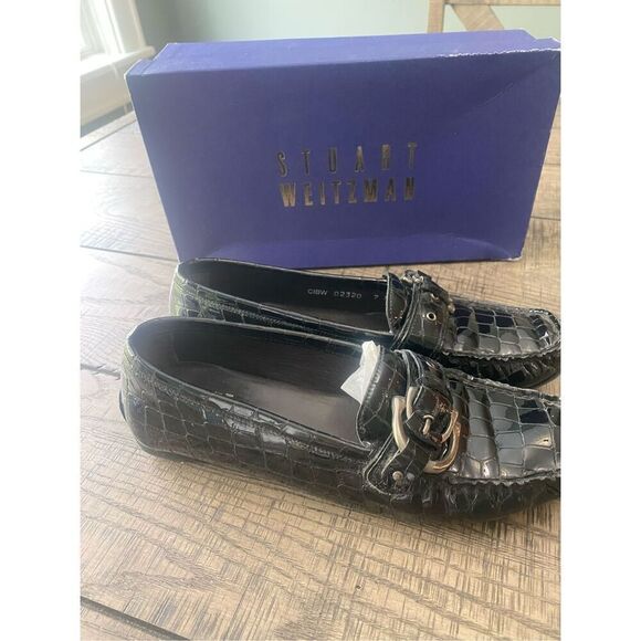 Stuart Weitzman black crocodile loafers woman’s size 7 - Picture 1 of 10